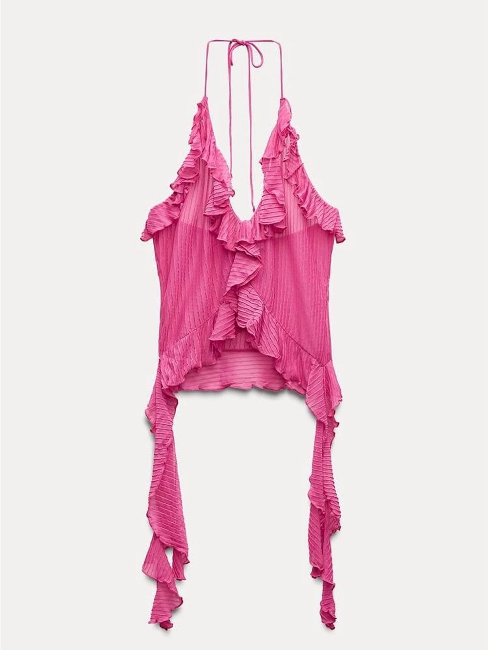 Zara Ruffled Halter Tie-Back Tank Top - Hot Pink